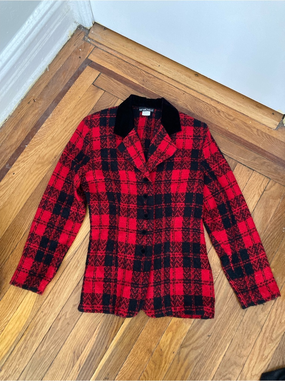 Vintage 90s Red Plaid Blazer Jacket Fran Fine The Nanny Costume Y2K